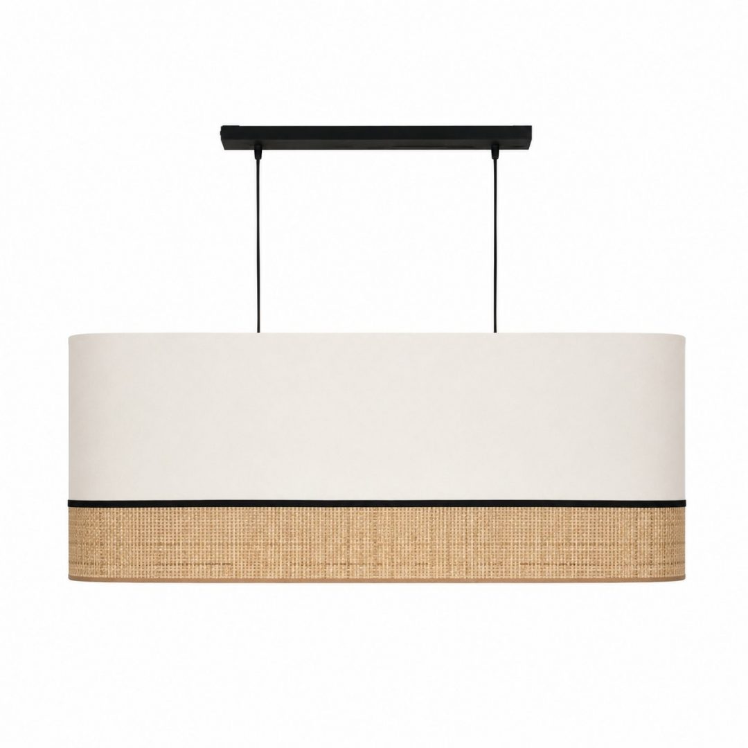 LÁMPARA DE TECHO OVALADA 90CM DOBLE TEXTURA LINO+ RAFIA+ TERCIOPELO NEGRO - Imagen 1