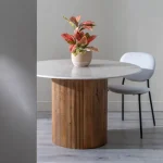 MESA COMEDOR NATURAL-CREMA MÁRMOL/MADERA 120 X 120 X 74 CM - Imagen 7