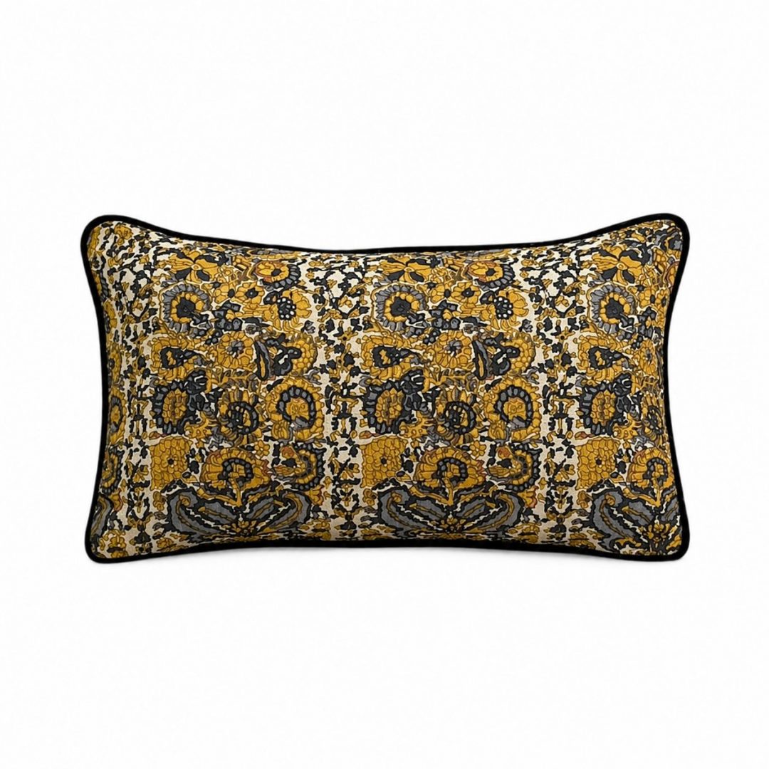 COJÍN DIAMANTE AZUL/MOSTAZA CORDONCILLO AZUL 45X30 - Imagen 1
