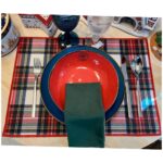 SET 2 INDIVIDUALES RESINADOS ESCOCÉS BLANCO REMALLADO ROJO 50X35CM