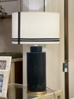 CILINDRO 40CM  LINO BEIGE+ TERCIOPELOS CRUZADOS AZUL PRUSIA - Imagen 2